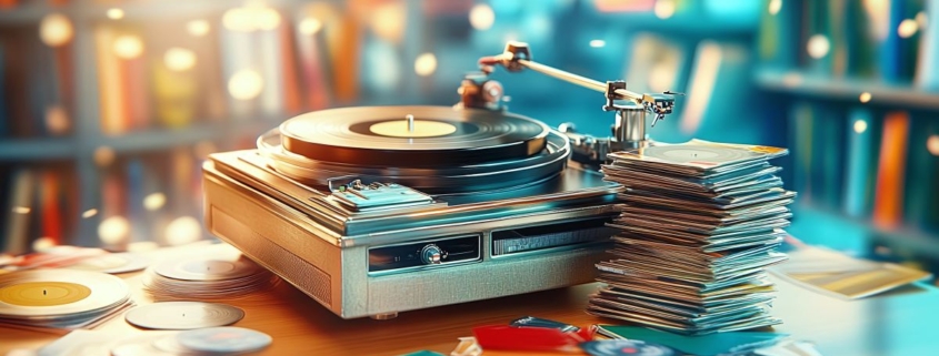 Turntable and Stack of Records.